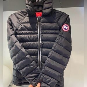 Canada Goose Kids Black Puffer Jacket with Red Lining
